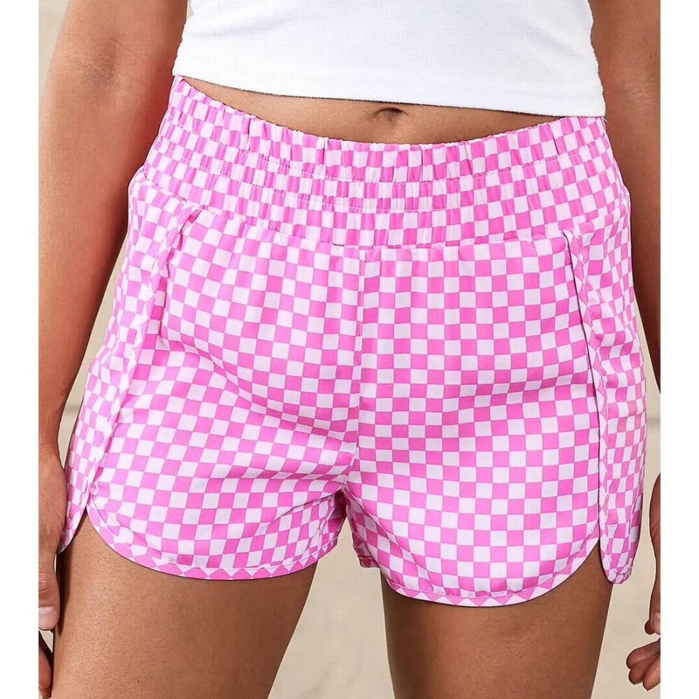 NWT PINK CHECKERED ATHLETIC SHORTS, VARIOUS SIZES
